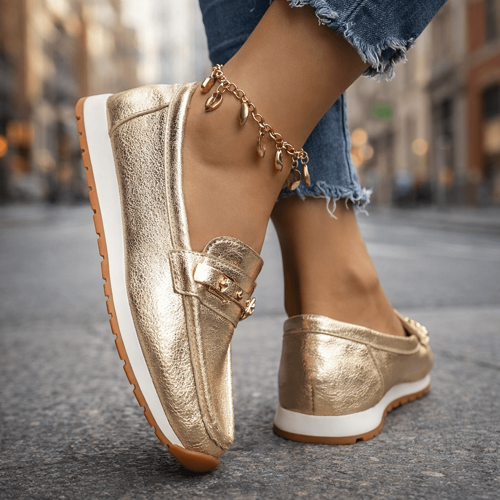 Damen Plateau-Loafer aus Metallic-Leder Jully