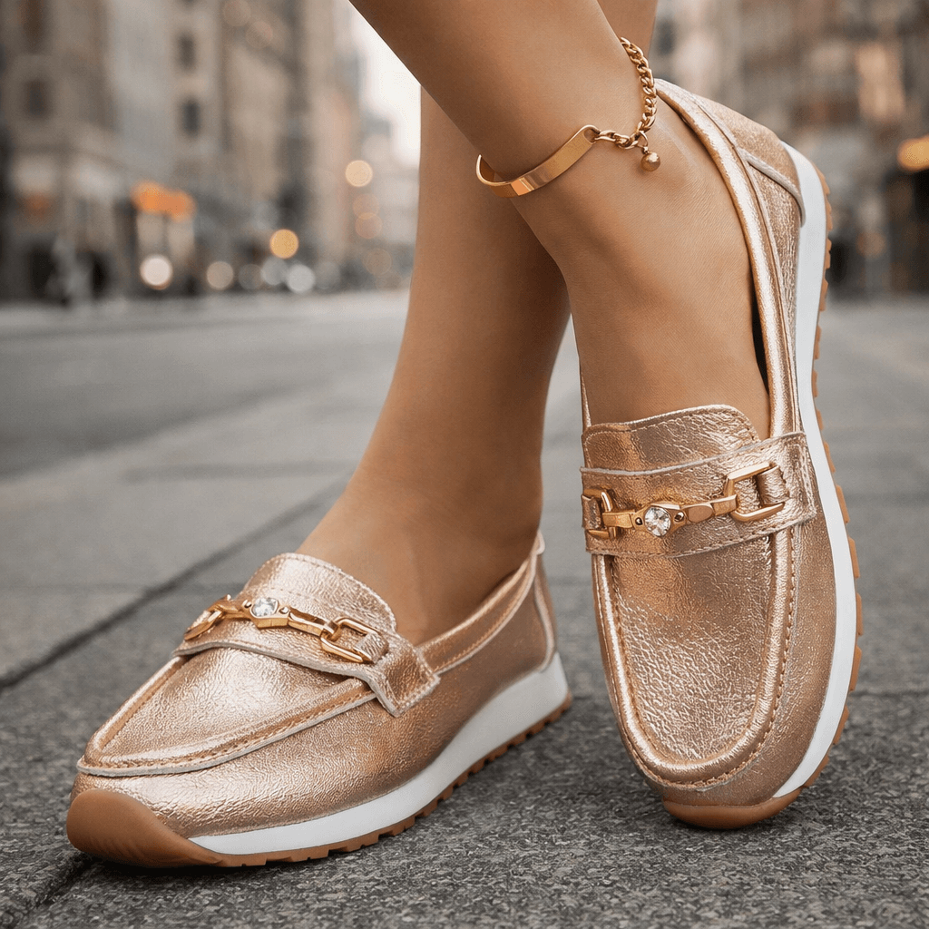 Damen Plateau-Loafer aus Metallic-Leder Jully