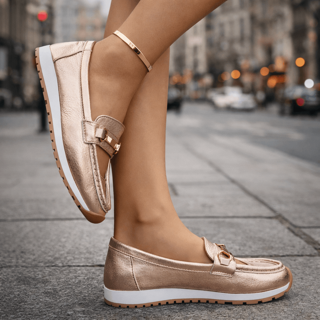 Damen Plateau-Loafer aus Metallic-Leder Jully