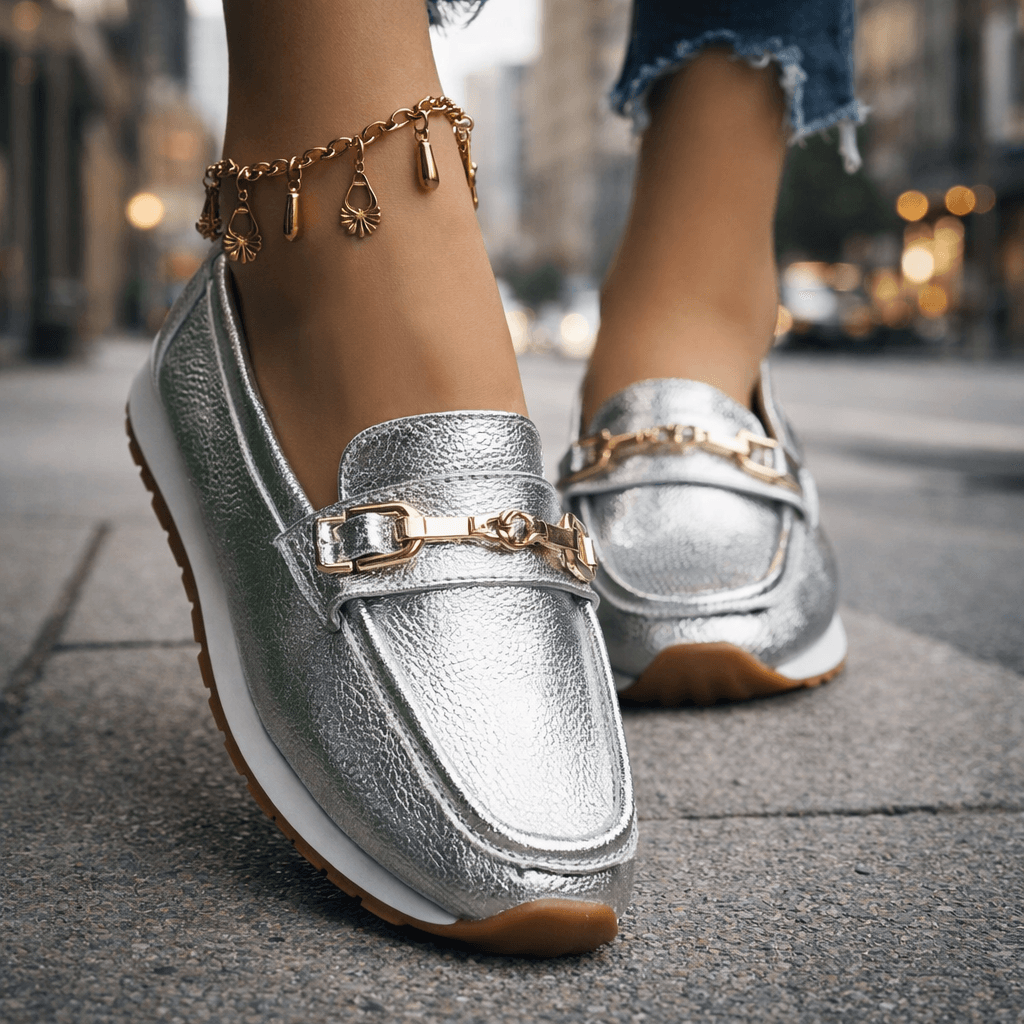 Damen Plateau-Loafer aus Metallic-Leder Jully