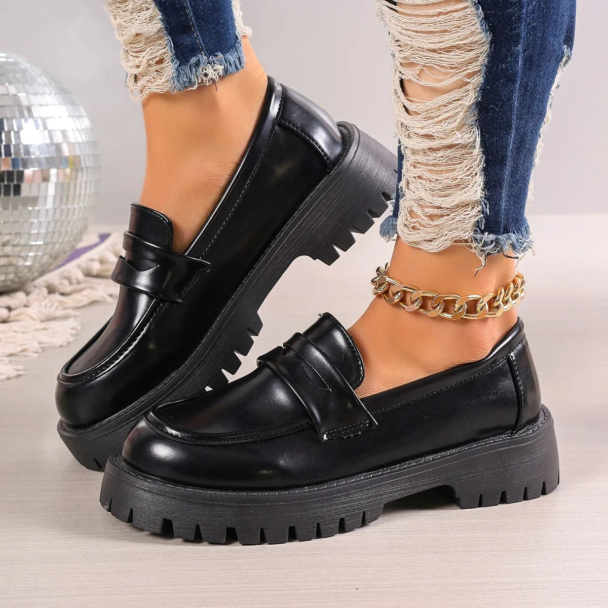 Damen Plateau-Loafer aus PU-Leder mit Slip-On Design Jully