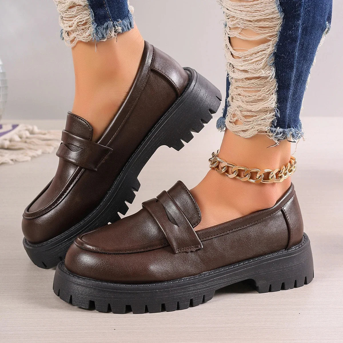 Damen Plateau-Loafer aus PU-Leder mit Slip-On Design Jully