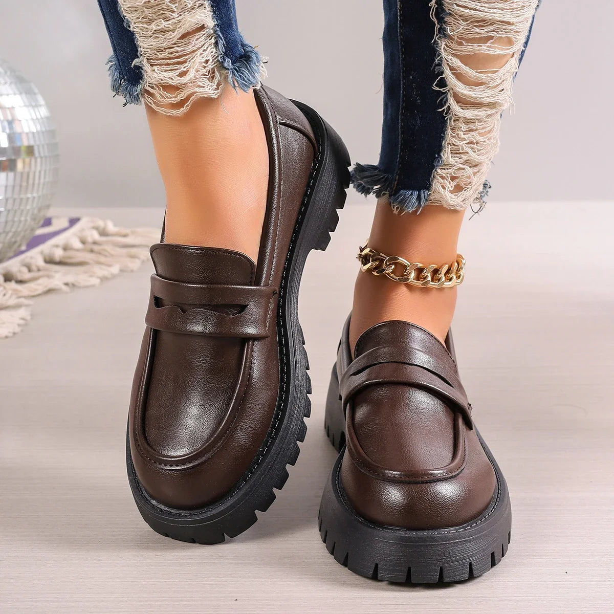 Damen Plateau-Loafer aus PU-Leder mit Slip-On Design Jully