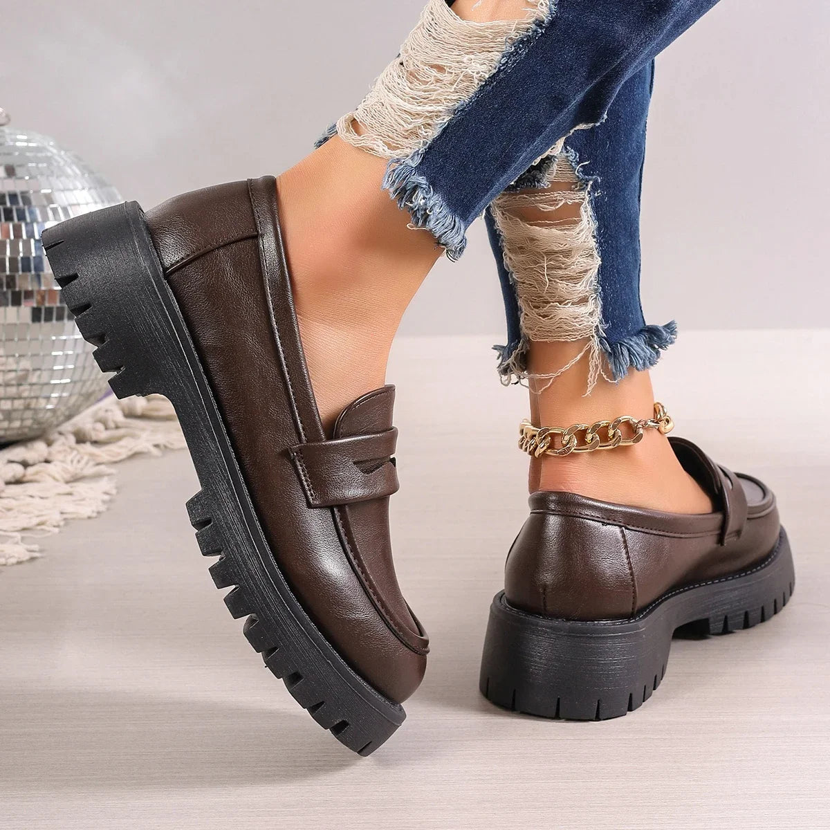 Damen Plateau-Loafer aus PU-Leder mit Slip-On Design Jully