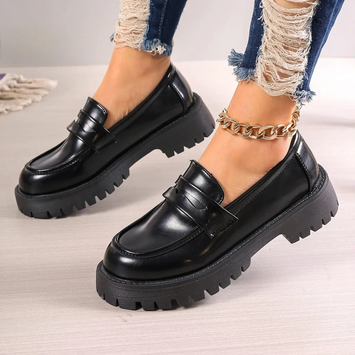 Damen Plateau-Loafer aus PU-Leder mit Slip-On Design Jully