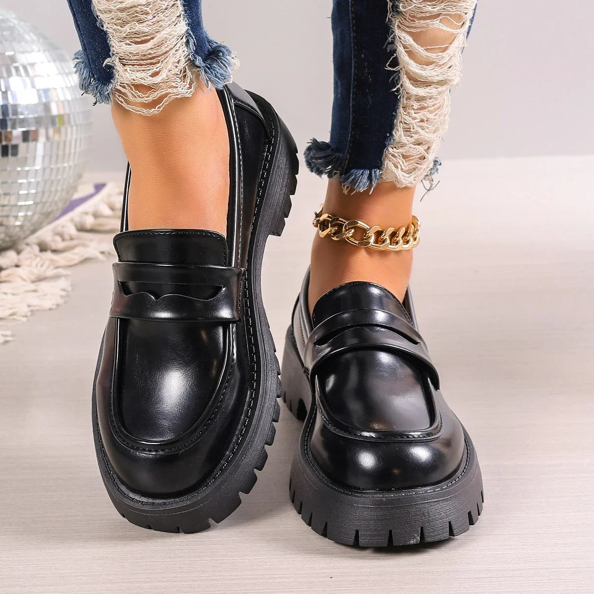 Damen Plateau-Loafer aus PU-Leder mit Slip-On Design Jully