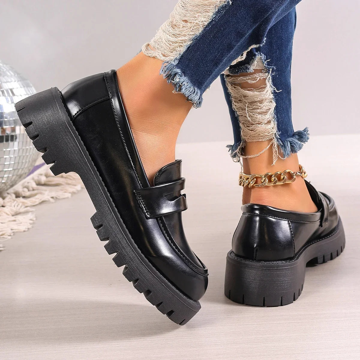 Damen Plateau-Loafer aus PU-Leder mit Slip-On Design Jully