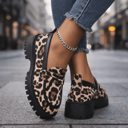 Damen Plateau-Loafer aus Wildleder mit Leopardenmuster Jully