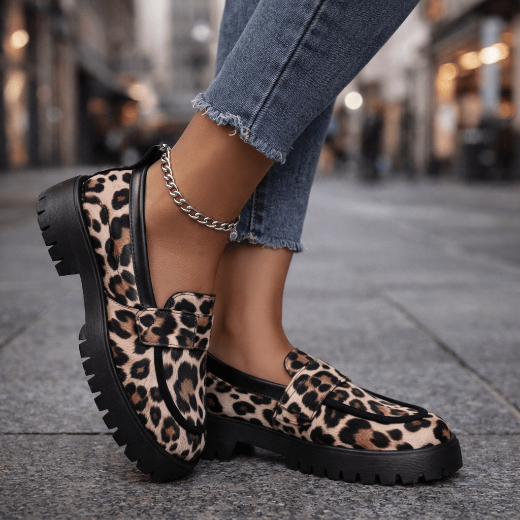 Damen Plateau-Loafer aus Wildleder mit Leopardenmuster Jully