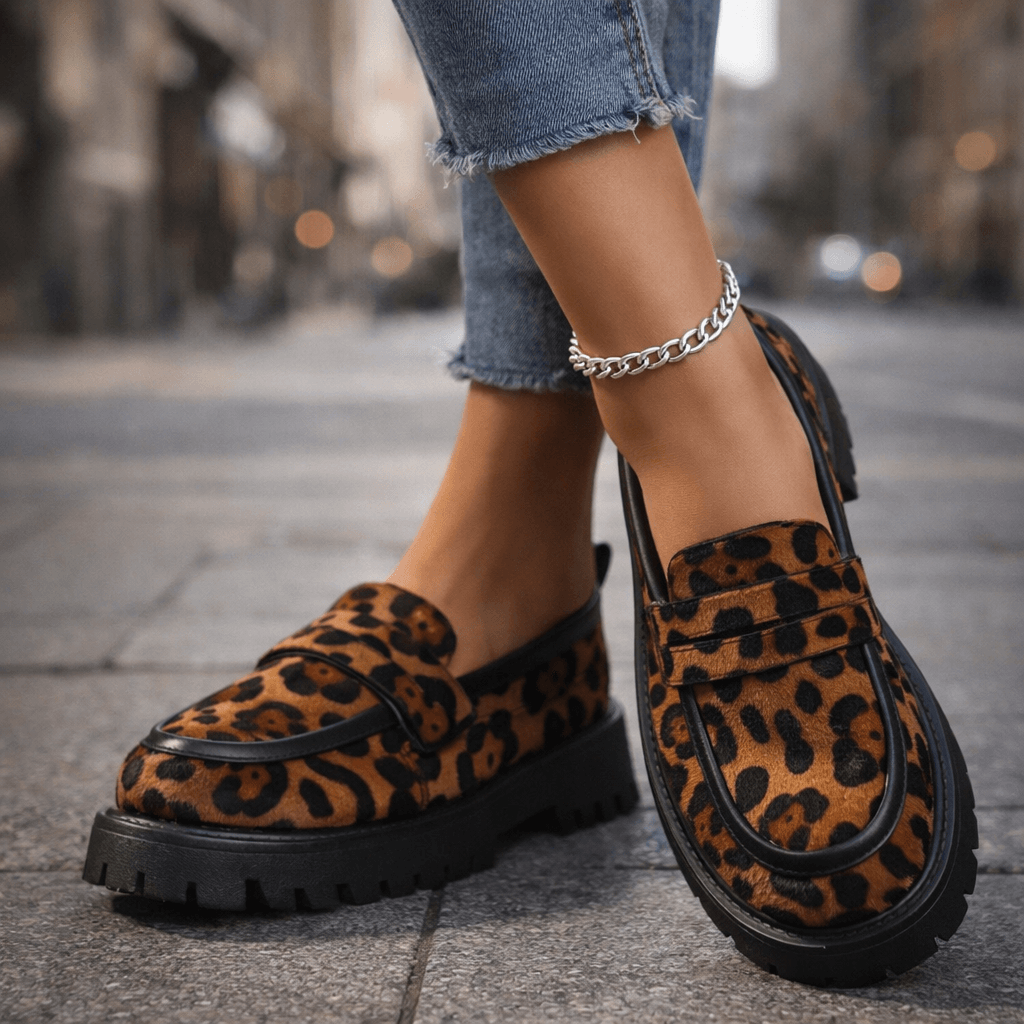 Damen Plateau-Loafer aus Wildleder mit Leopardenmuster Jully