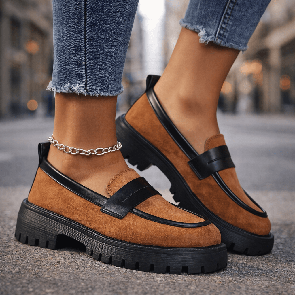 Damen Plateau-Loafer aus Wildleder mit Leopardenmuster Jully