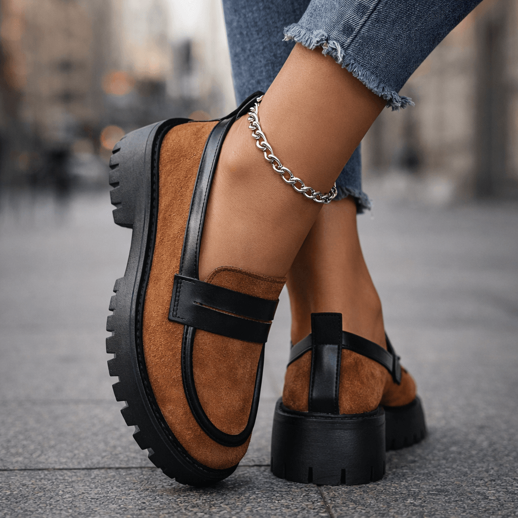 Damen Plateau-Loafer aus Wildleder mit Leopardenmuster Jully