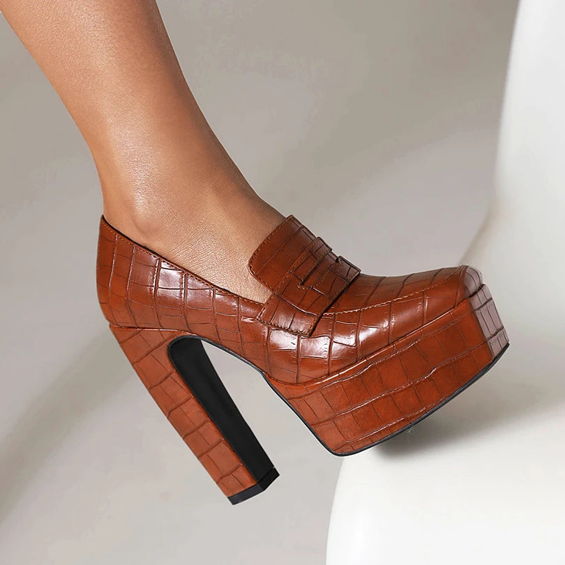 Damen Plateau-Loafer aus veganem Leder mit Krokoprägung Jully