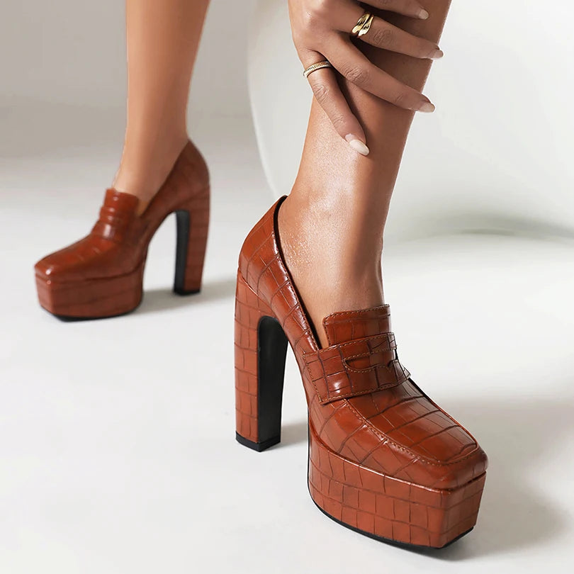 Damen Plateau-Loafer aus veganem Leder mit Krokoprägung Jully
