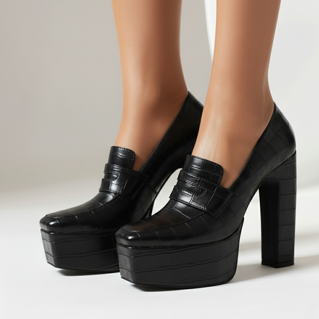 Damen Plateau-Loafer aus veganem Leder mit Krokoprägung Jully