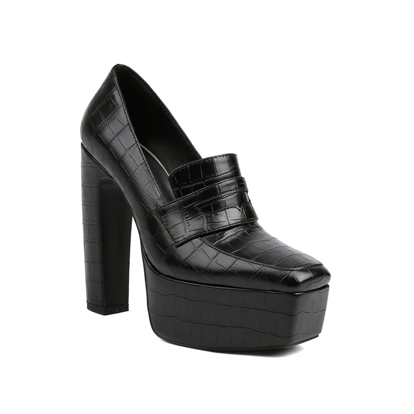 Damen Plateau-Loafer aus veganem Leder mit Krokoprägung Jully