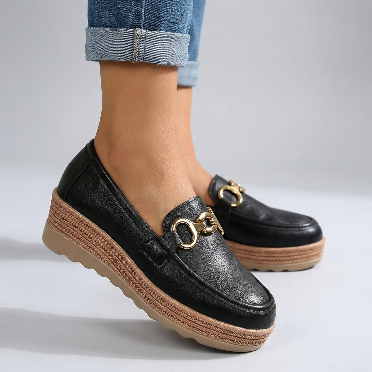 Damen Plateau-Loafer mit Kettenakzent Jully