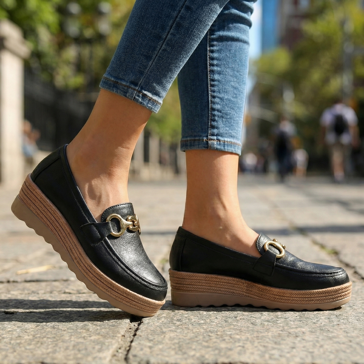 Damen Plateau-Loafer mit Kettenakzent Jully