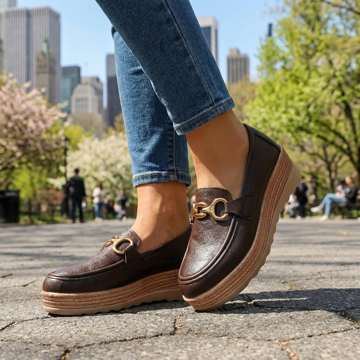 Damen Plateau-Loafer mit Kettenakzent Jully