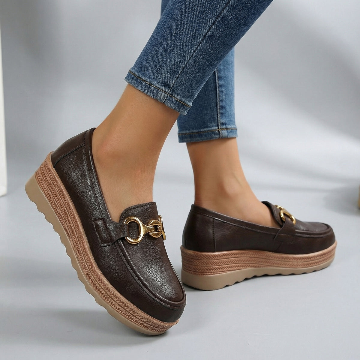 Damen Plateau-Loafer mit Kettenakzent Jully