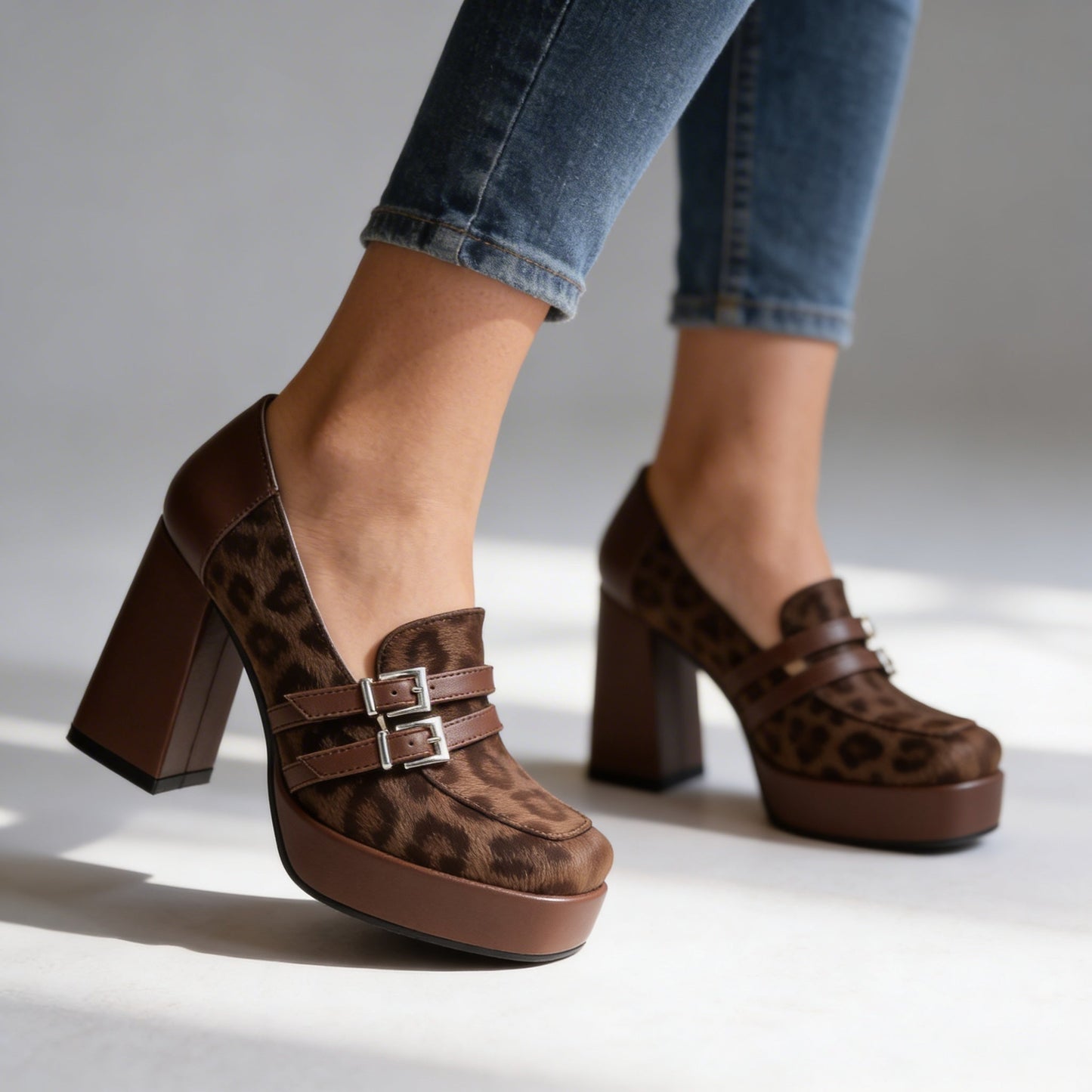 Damen Plateau-Loafer mit Leopardenmuster Jully