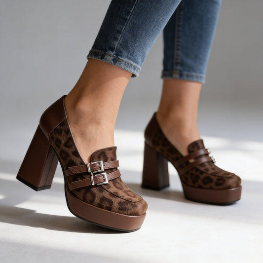 Damen Plateau-Loafer mit Leopardenmuster Jully