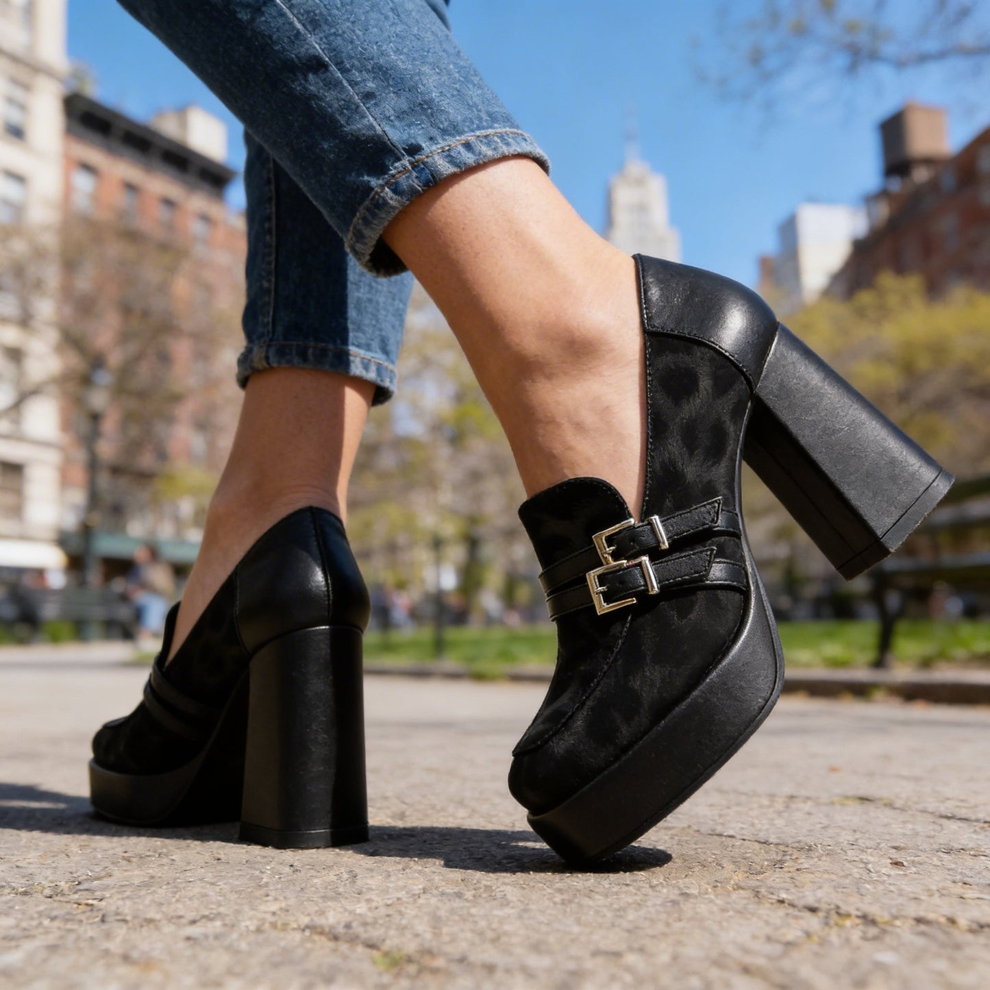 Damen Plateau-Loafer mit Leopardenmuster Jully