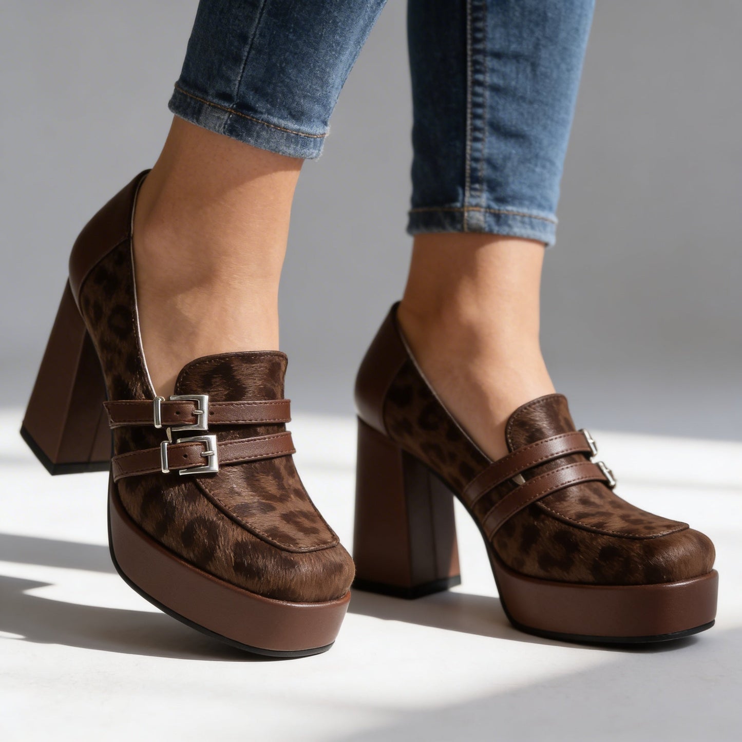 Damen Plateau-Loafer mit Leopardenmuster Jully