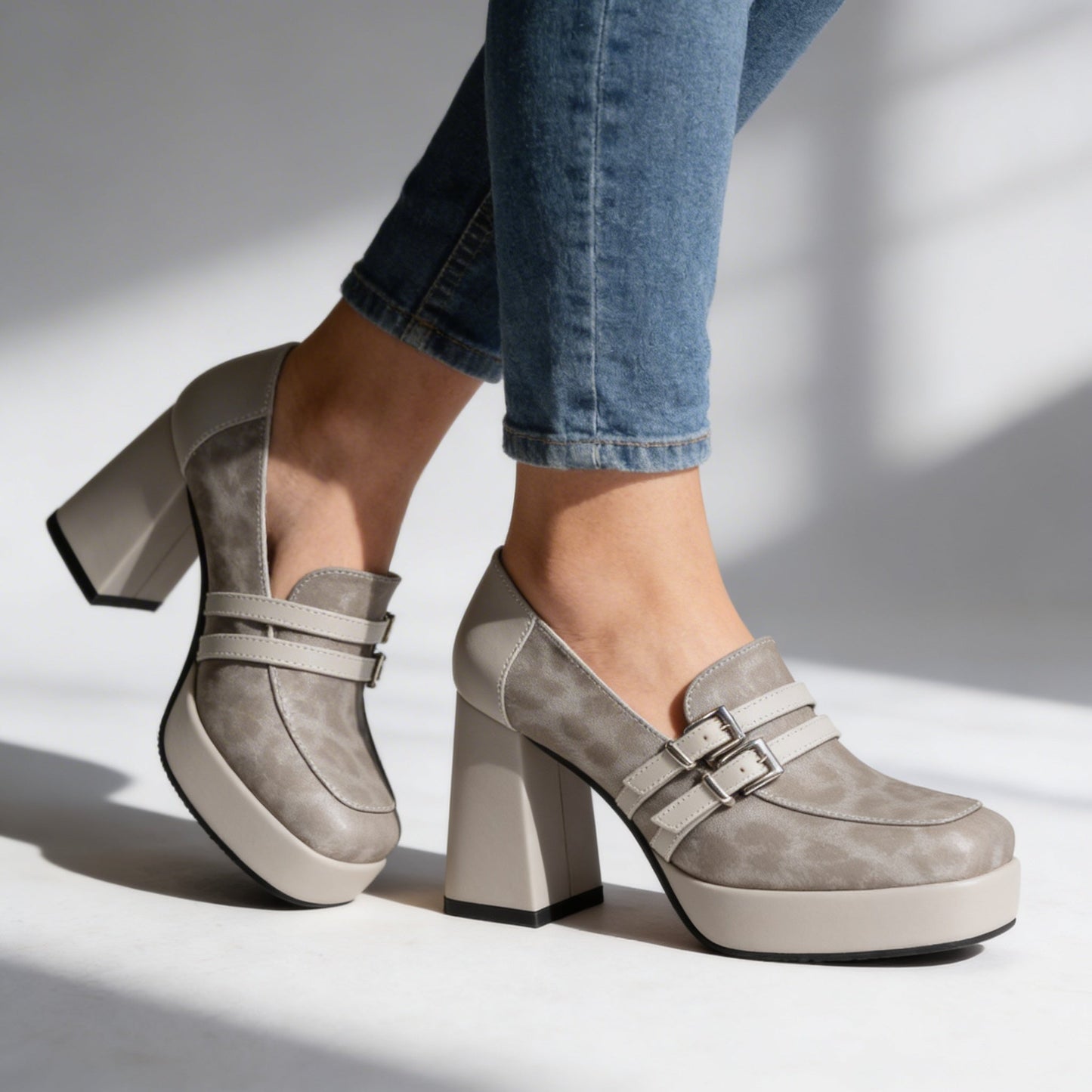 Damen Plateau-Loafer mit Leopardenmuster Jully