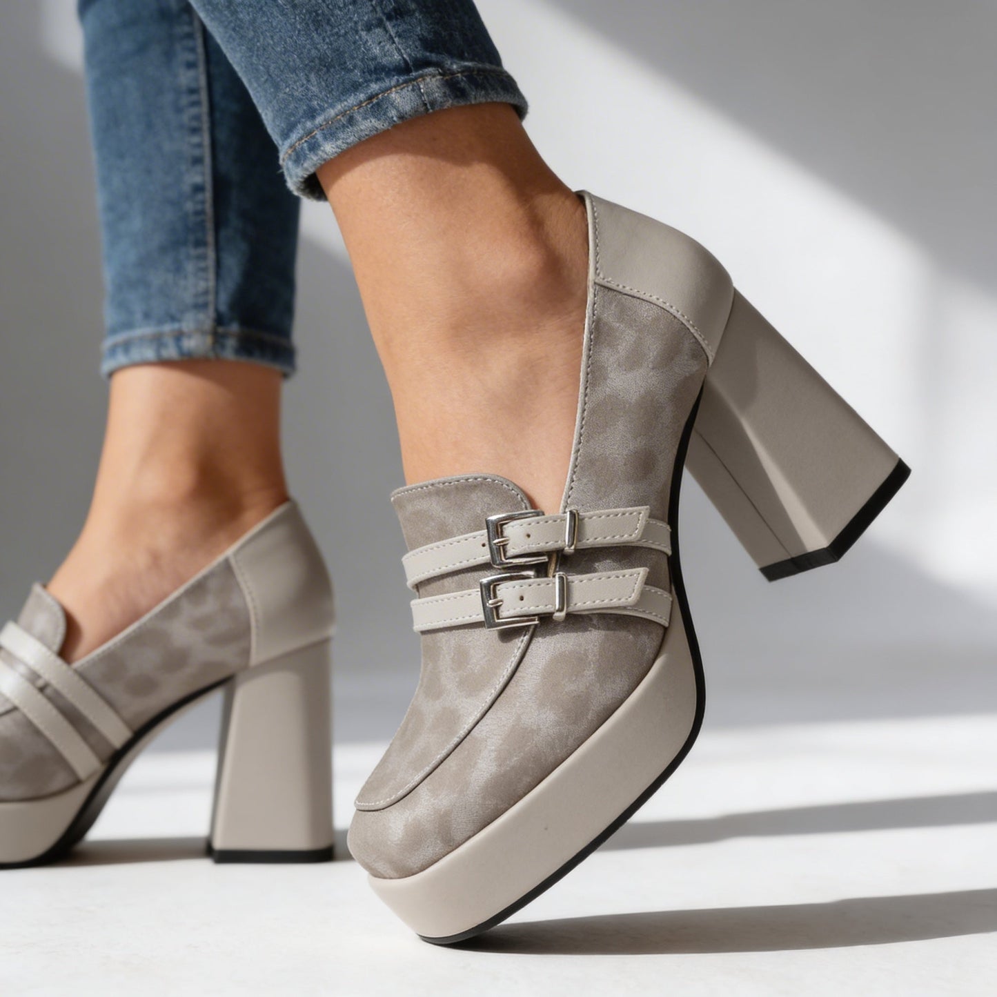 Damen Plateau-Loafer mit Leopardenmuster Jully