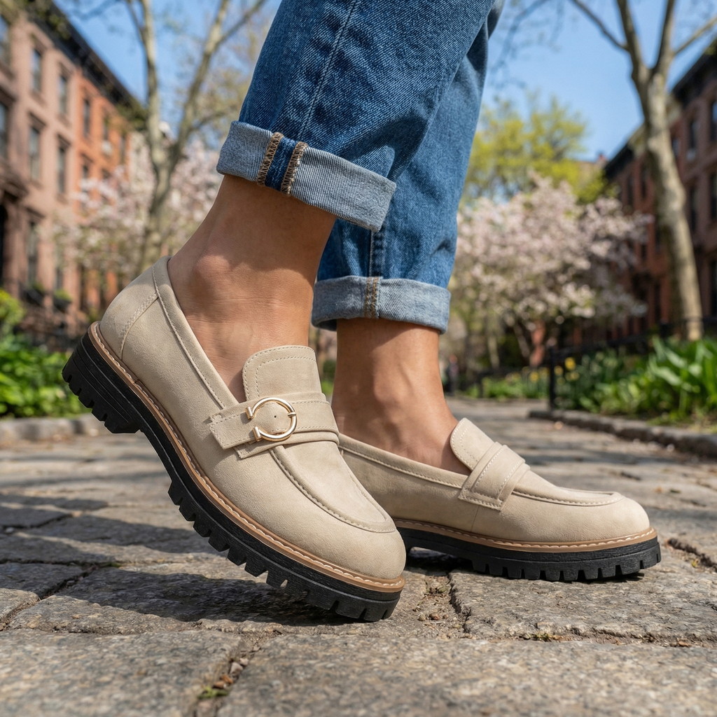 Damen Plateau-Loafer mit gepolsterter Innensohle Jully