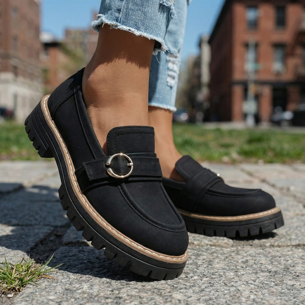 Damen Plateau-Loafer mit gepolsterter Innensohle Jully
