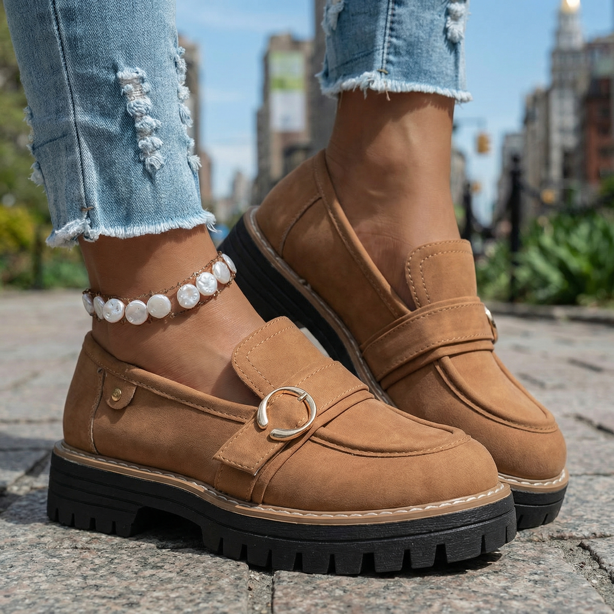 Damen Plateau-Loafer mit gepolsterter Innensohle Jully