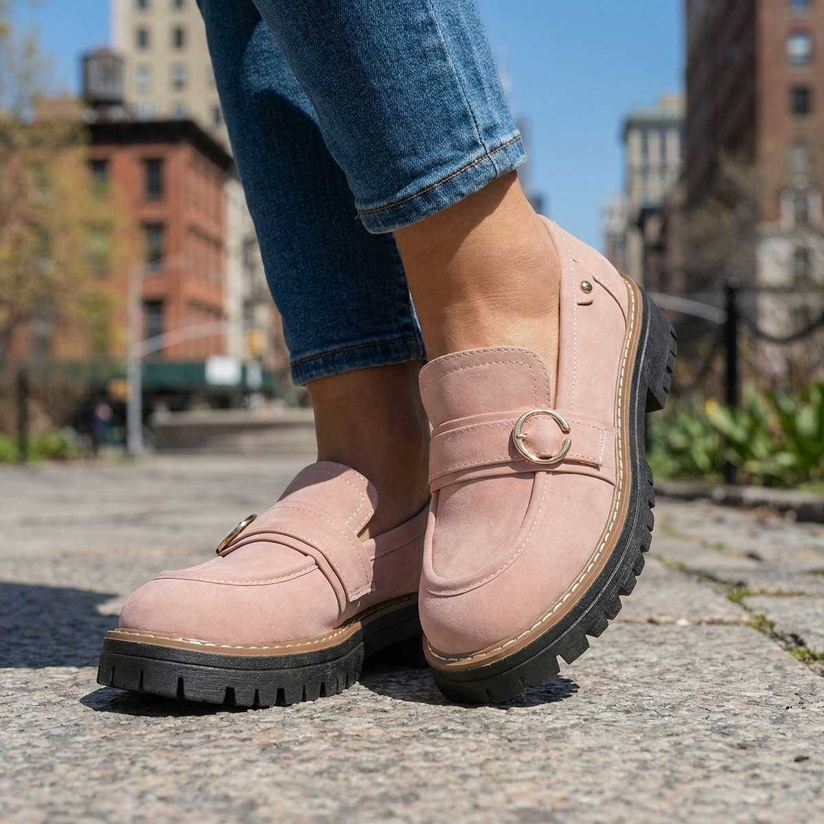 Damen Plateau-Loafer mit gepolsterter Innensohle Jully