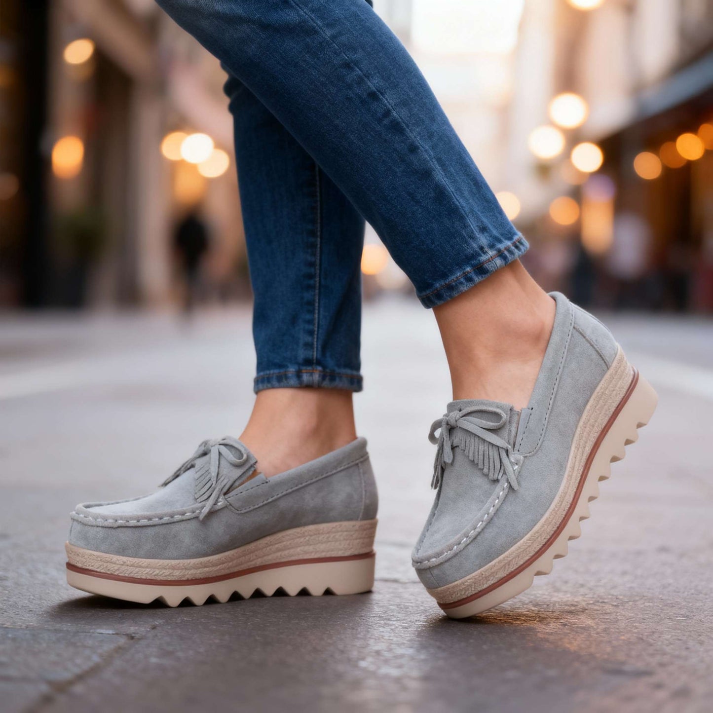 Damen Plateau-Loafer mit stützender Sohle in Schwarz Jully