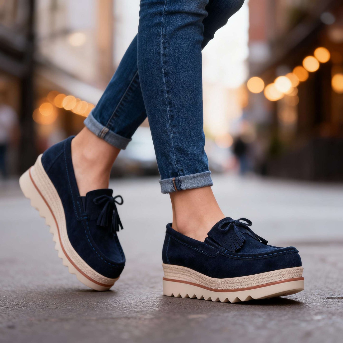 Damen Plateau-Loafer mit stützender Sohle in Schwarz Jully