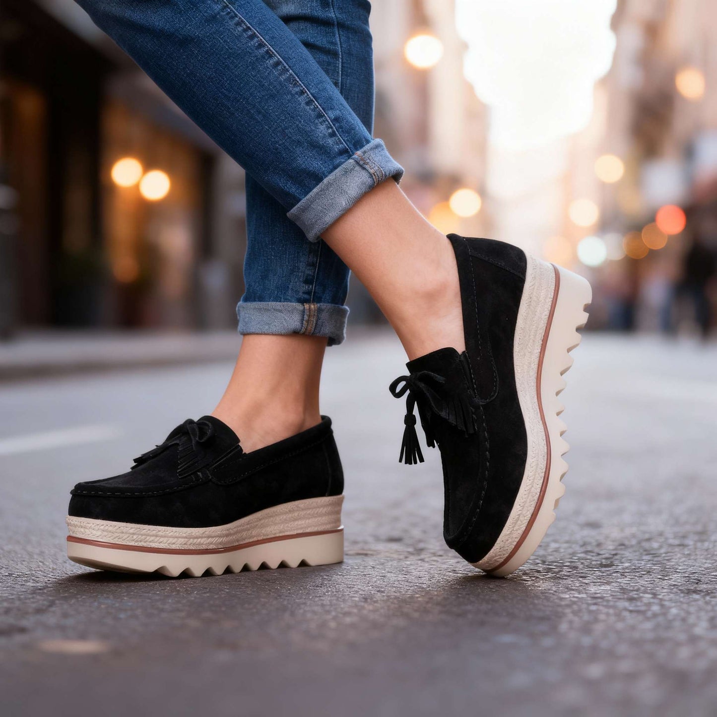 Damen Plateau-Loafer mit stützender Sohle in Schwarz Jully