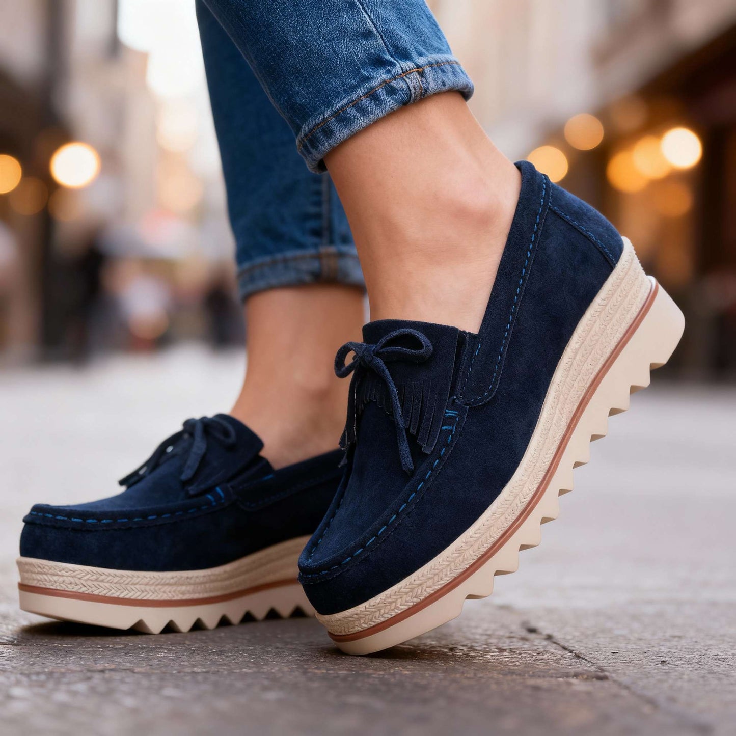 Damen Plateau-Loafer mit stützender Sohle in Schwarz Jully
