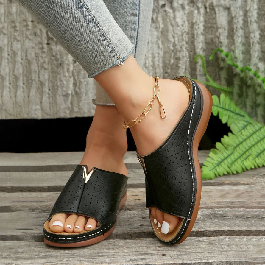 Damen Plateau-Slipper aus PU mit runder Zehe Jully