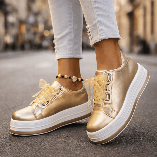 Damen Plateau-Sneaker aus Leder in Perlmutt Jully