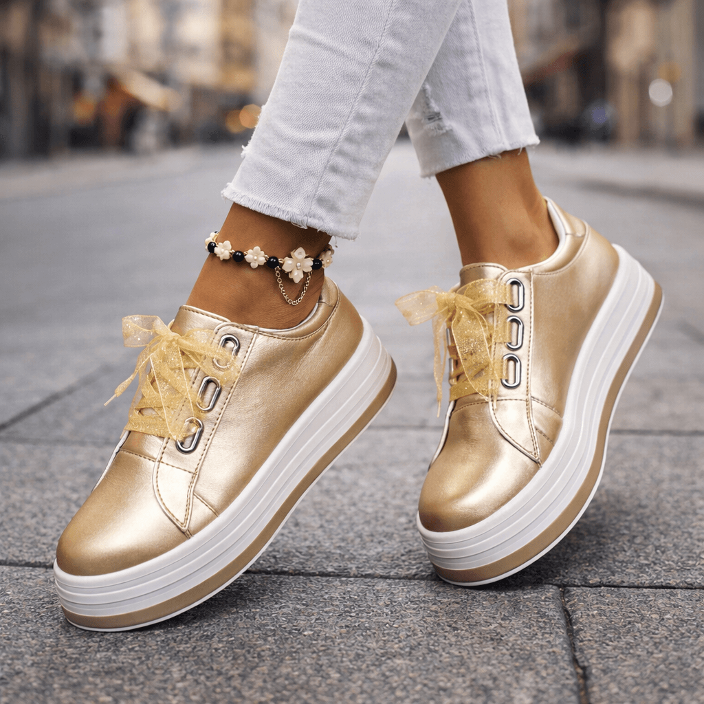 Damen Plateau-Sneaker aus Leder in Perlmutt Jully