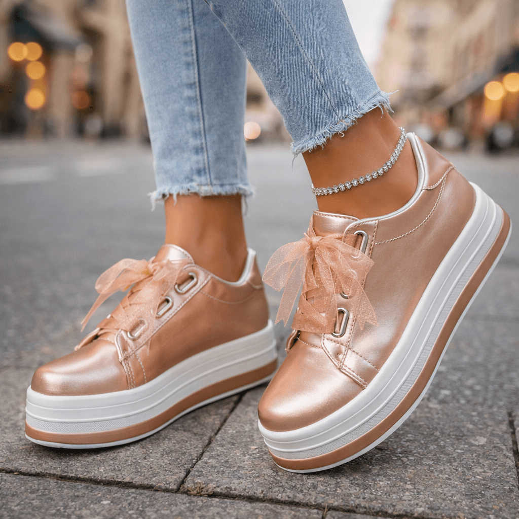 Damen Plateau-Sneaker aus Leder in Perlmutt Jully