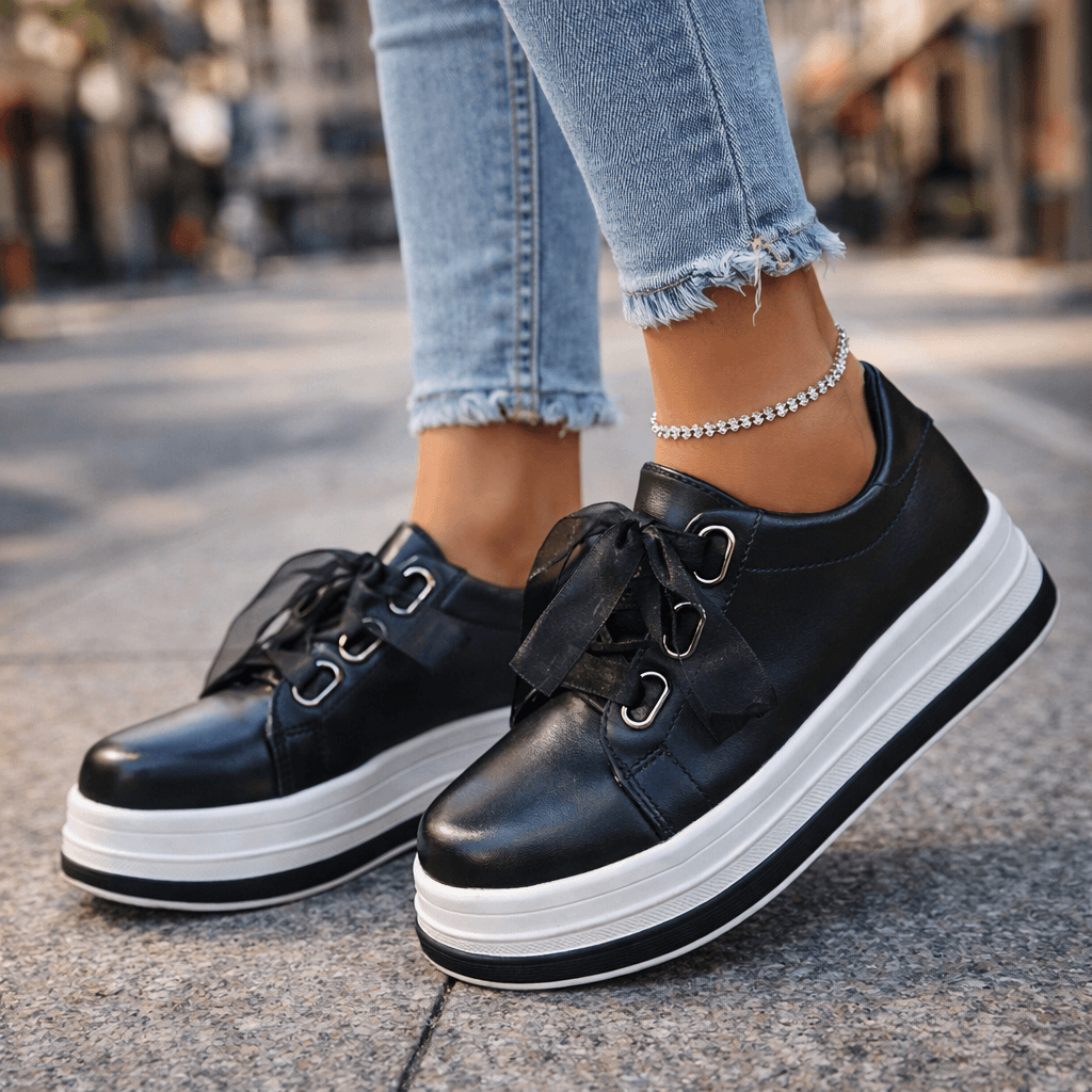 Damen Plateau-Sneaker aus Leder in Perlmutt Jully