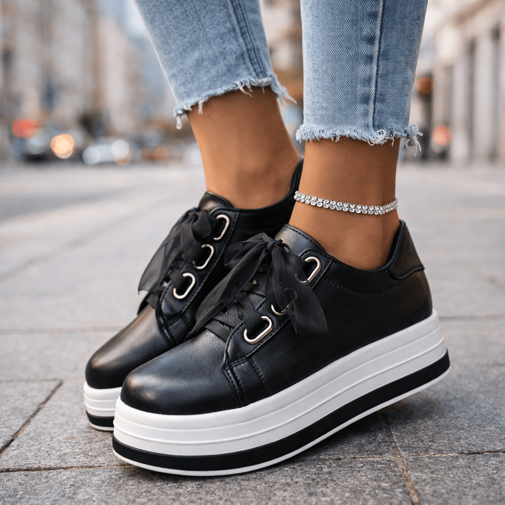 Damen Plateau-Sneaker aus Leder in Perlmutt Jully