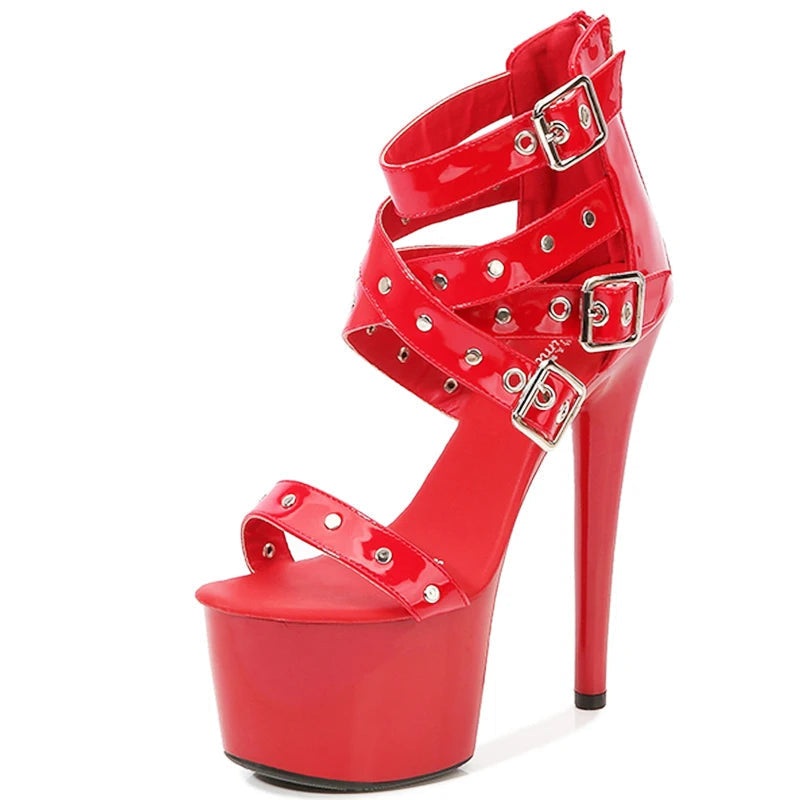 Damen Plateausandalen mit Nieten und Stilettoabsatz Jully