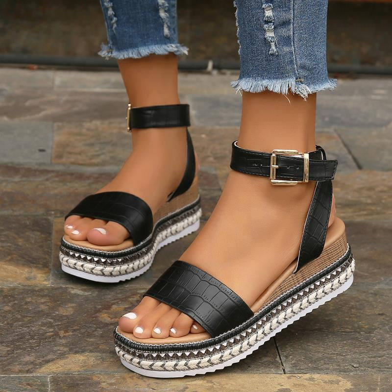 Damen Plateausandalen mit Schnallenriemen Jully