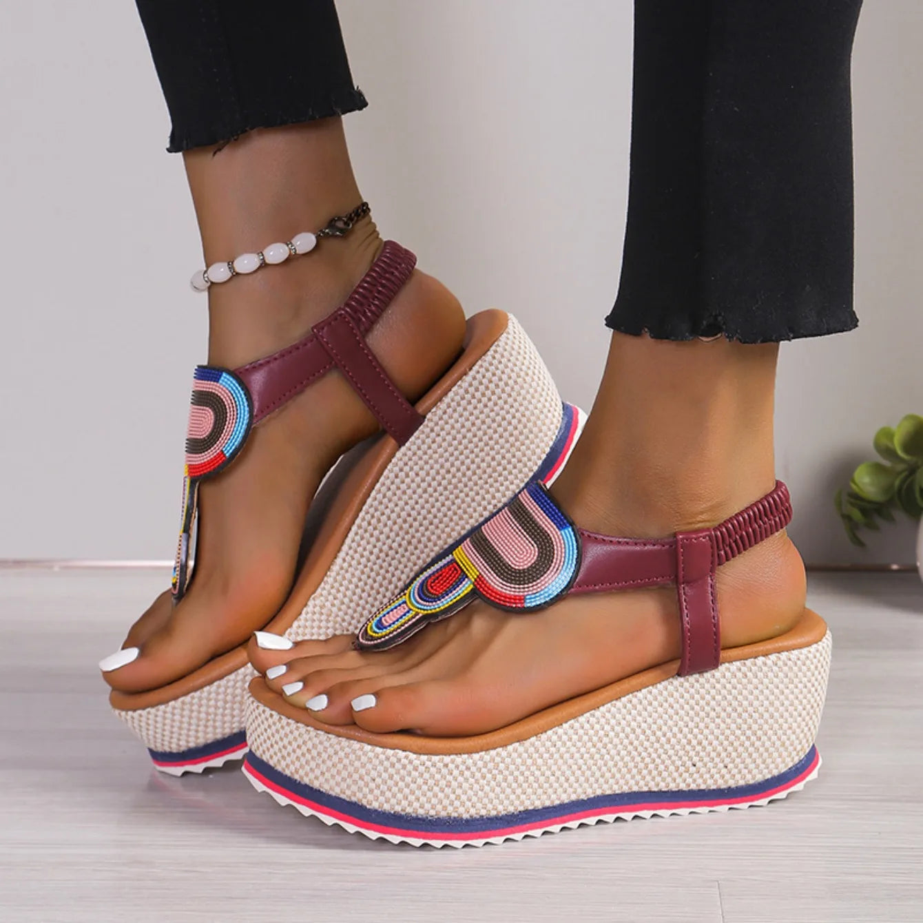 Damen Plateausandalen mit bunten Webakzenten Jully