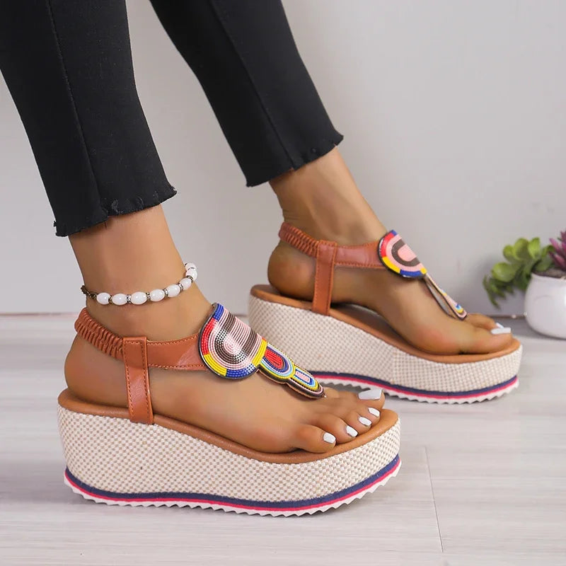Damen Plateausandalen mit bunten Webakzenten Jully