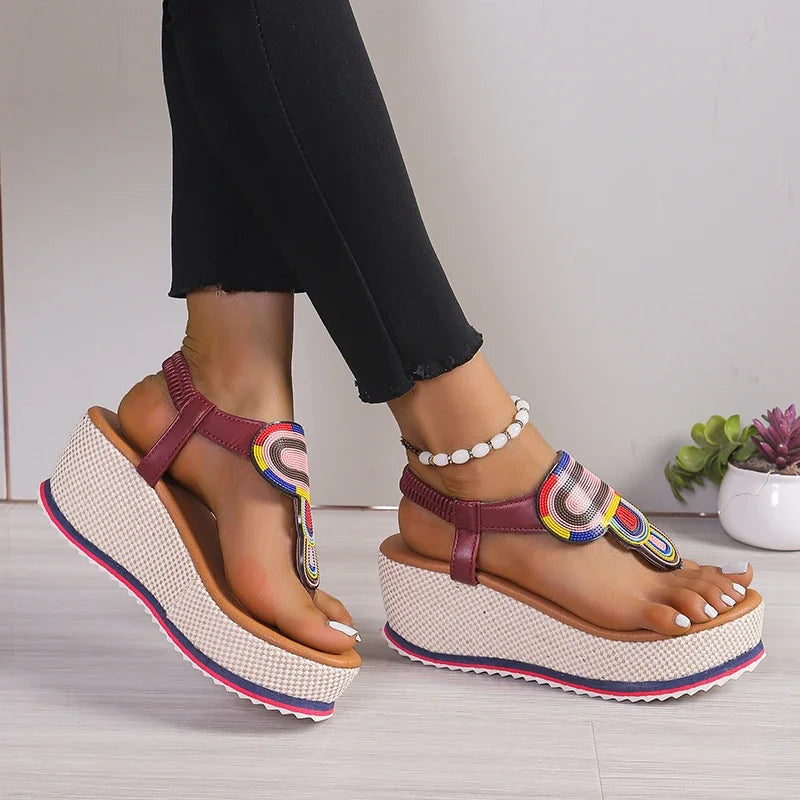 Damen Plateausandalen mit bunten Webakzenten Jully