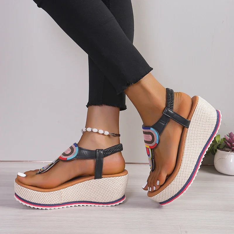 Damen Plateausandalen mit bunten Webakzenten Jully
